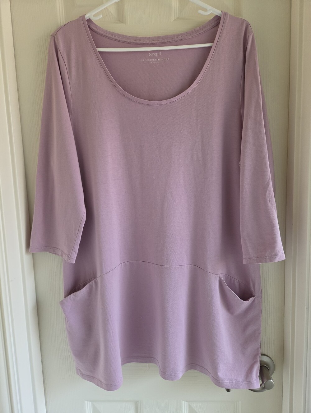 J. Jill Pure Jill Curved Seam Front Pocket 3/4 Sleeve Tunic Lavender Purple L